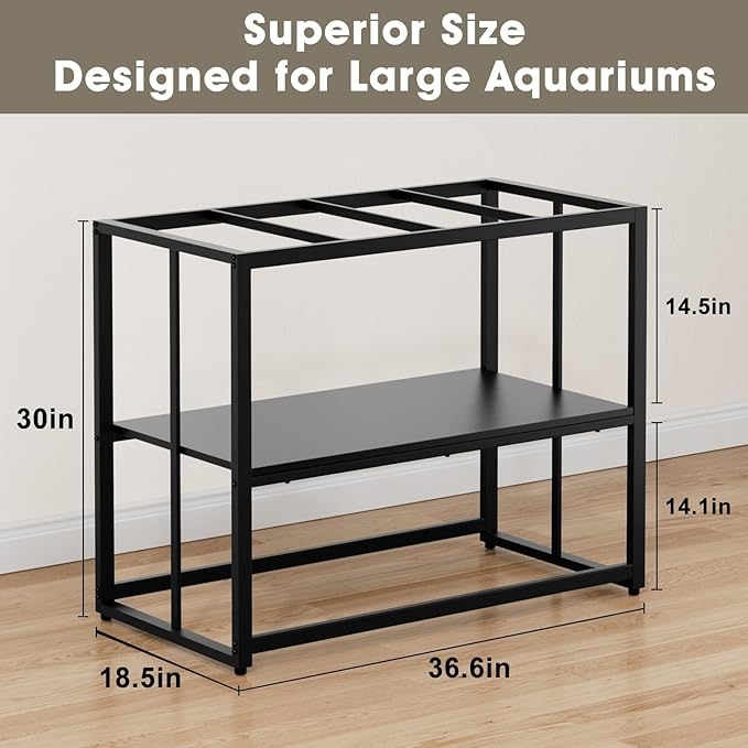 Urban Deco 40 Gallon Fish Tank Stand 660LBS Capacity For Aquarium Stand Metal Fish Tank Stand 38.2"x18.5"x29.5" Dual-Layer Design Terrarium Stand Ideal for Home and Office