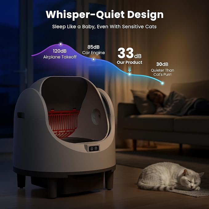 Bashaw Self Cleaning Litter Box, Automatic Cat Litter Box for Multiple Cats, App Control with Safety Sensors, Open Top, Includes Scent Cartridge & Trash Bags