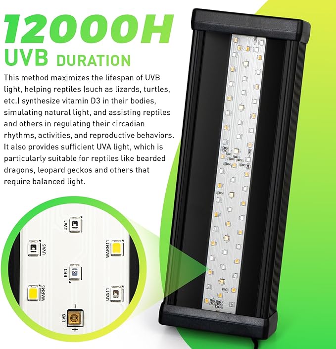 UVB Light for Bearded Dragon,Dimmable Brightness LED UVB Light for Reptiles,18W 10Inch Reptile UVB Heat Lamp for Chameleon,Turtles,Lizard,Tortoise,Gecko,Snake, Adjustable 6/10/12-Hour Cycles