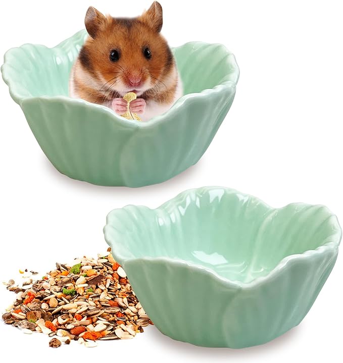 Tfwadmx 2 Pcs Hamster Food Bowl, Ceramic Pet Hamster Bowl Dwarf Hamster Food Bowl Feeder Hamster Water Rat Bowl Small Animal Food Dish for Golden Bears, Hedgehogs, Dutch Pigs, Parrots (Cyan)