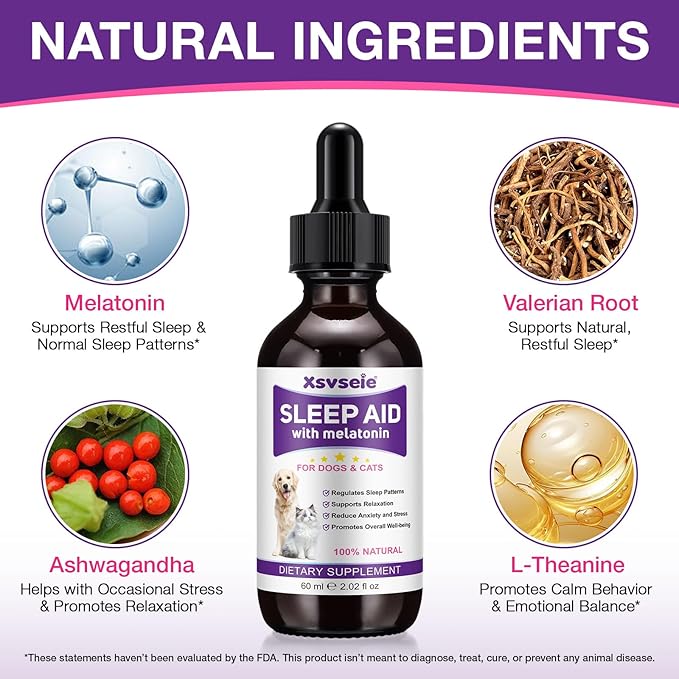 Melatonin for Pets, Dog Melatonin, Melatonin for Dogs Calming, Melatonins for Cats, Promotes Relaxation, Deep Sleep & Calm Behaviour, Reduce Anxiety and Stress, Chicken Flavor - 2Oz