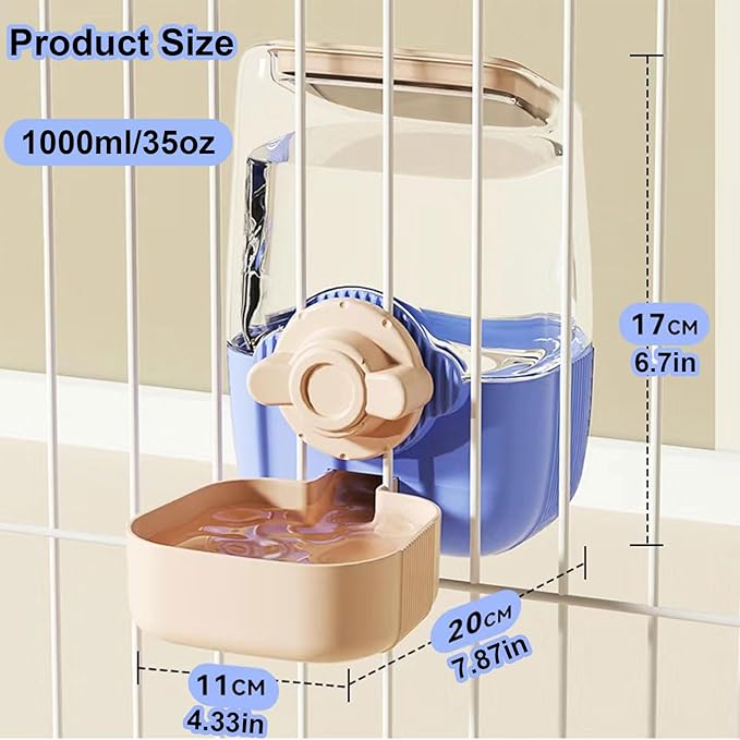 35oz Rabbit Water Bottle, Pet Hanging Automatic Water Dispenser for Small Animal Ferret Guinea Pig Chinchilla Dog Cat (Cage Grid Spacing 1.1''-2.1'') (Blue-Pink)