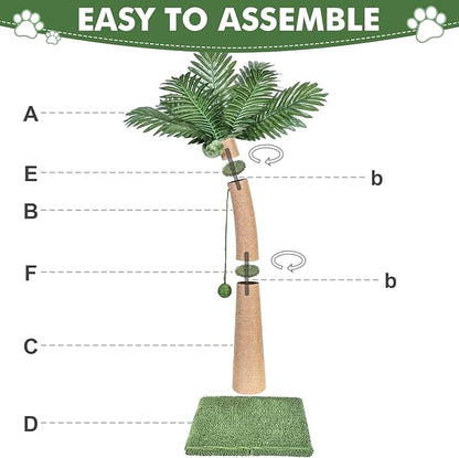 Palm Tree Cat Scratching Post, 36'' Cat Scratcher Post with Natural Sisal Rope, 3 Interactive Balls and Curved Design Scratching Posts for Indoor Cats Adults and Kittens, Multi-Combinable (Style B)