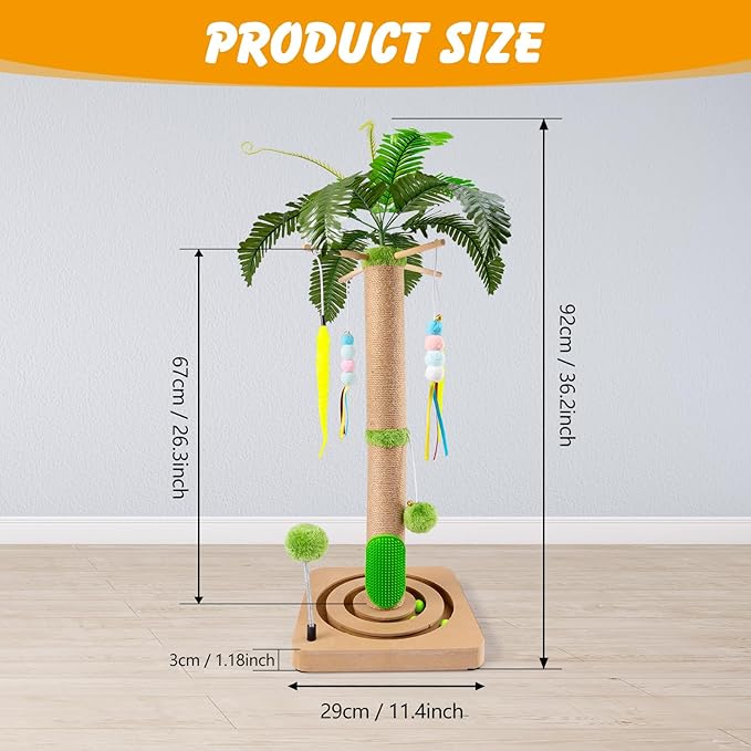 Cat Scratching Post, 36 in Cat Scratcher Tree, Interactive Furniture Cat Toys with Hanging and Ball Track for Kittens Adults Cats