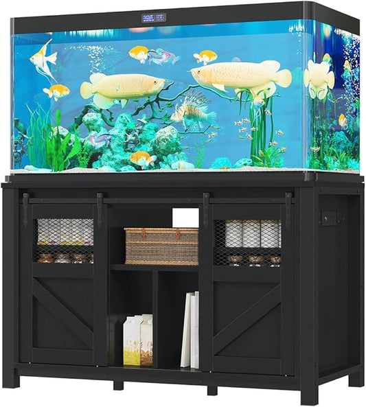YITAHOME 120 Gallon Fish Tank Stand with Power Outlets, Heavy Duty Large Aquarium Stand with Barn Door, Reptile Tank Turtle Terrariums Table for Fish Tank Accessories Storage,1100LBS Capacity