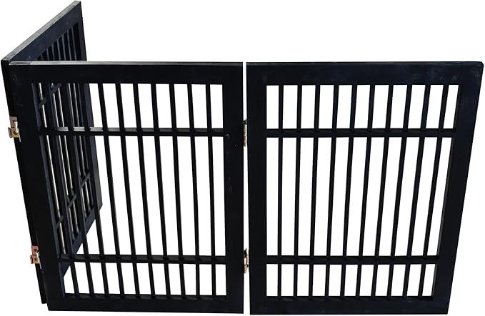Pet Dog Gate Strong and Durable Freestanding Folding Acacia Hardwood Portable Wooden Fence Indoors or Outdoors by Urnporium (Black Pet Gate, 3 Panel 24" Tall)