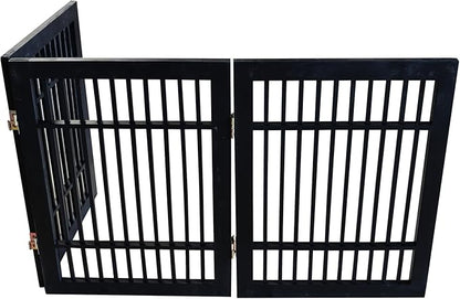 Pet Dog Gate Strong and Durable Freestanding Folding Acacia Hardwood Portable Wooden Fence Indoors or Outdoors by Urnporium (Black Pet Gate, 3 Panel 24" Tall)