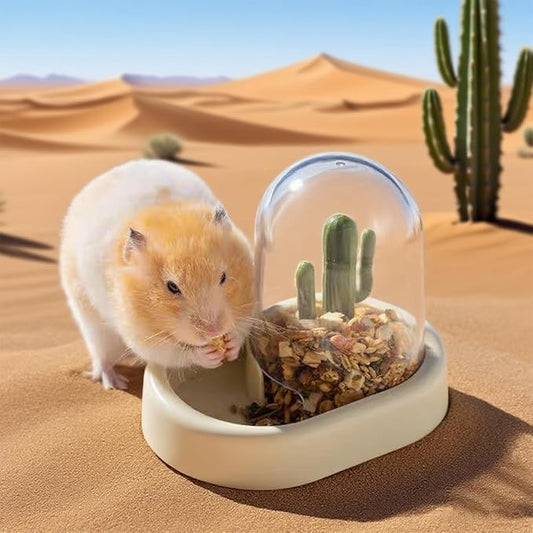 Hamiledyi Automatic Hamster Feeder Rat Food Dispenser Bowl with Water Bottle Food Dish Bowl for Dwarf Hamster Mouse Gerbils (Yellow)