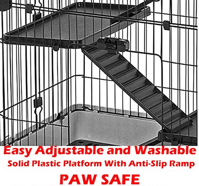 Large 5-Level In/Outdoor Small Animal Pet Cage for Guinea Pig Ferret Squirrel Chinchilla Cat Playpen Rabbit Hutch with Solid Platform Ramp Leakproof Litter Easy Clean 2-Inch Deep Tray Lockable Casters