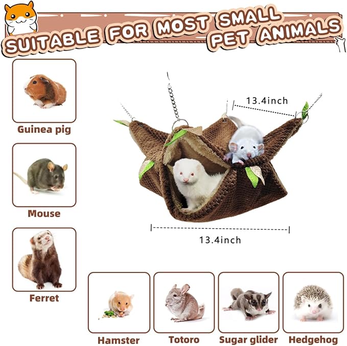 Ferret Rat Hammock Tunnel Toys Cage Accessories, Guinea Pig Hideout Tunnel, Warm Bed for Rat Ferret Guinea Pig Sleep Hide and Play (3.Hammock)