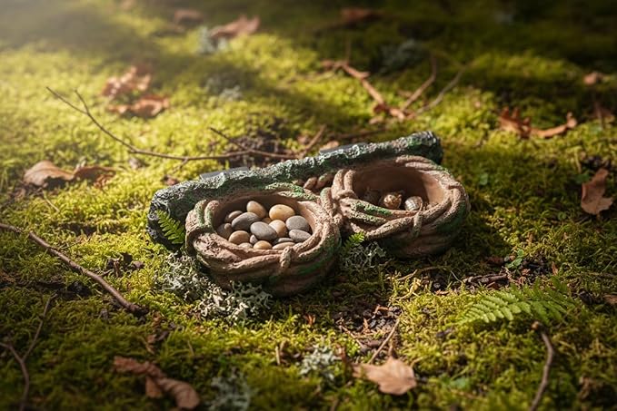 Magnetic Reptile Feeding Ledge, Gecko Feeder Ledge with One Piece Cup, Hollow Vine Food Dish, Reptile Water Bowl for Bearded Dragon Lizard Snake