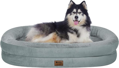Orthopedic Waterproof Large Dog Bed: Memory Foam Washable Dog Bed with Bolsters - XXL Orthopedic Removable Cover for Medium Large Sized Pet - Non-Slip Bottom - Grey