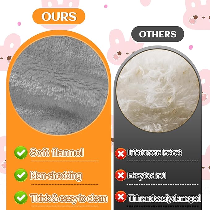 MEWTOGO 15.7 x 14In Rabbit Bed, Thickened Soft Bunny Concave Bed, Cuddle Cushion Plush Mat with Cotton Lounger Pillows, Small Pet Flop Mat for Cage Sleeping Indoor, Gray