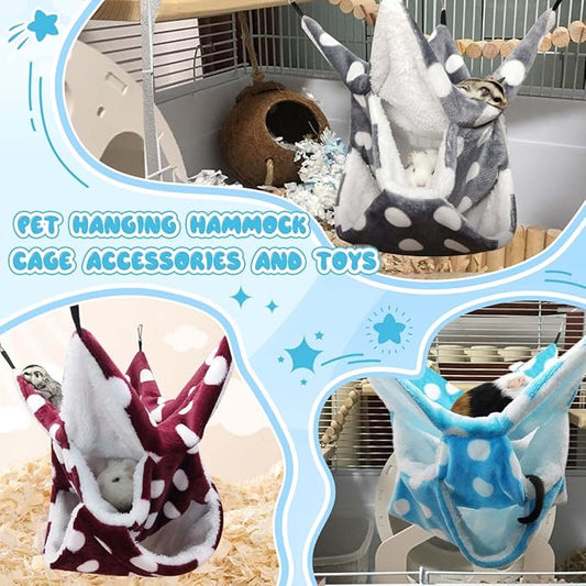 LEFTSTARER Rat Ferret Sugar Glider Cage Hammock Bedding Small Pet Cage Accessories Toy Triple-Layer Hammock Bedding for Hamster Guinea Pig Sugar Glider Rat Ferret Chinchilla Playing Sleeping(Red)