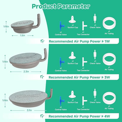 hygger Aquarium Air Stone, 2.3 Inch Fish Tank Bubbler Stone Kit Makes Super Tiny Bubbles, Ultra-High Dissolved Airstone with Stainless Steel Base Aquarium Fish Tank and Hydroponic