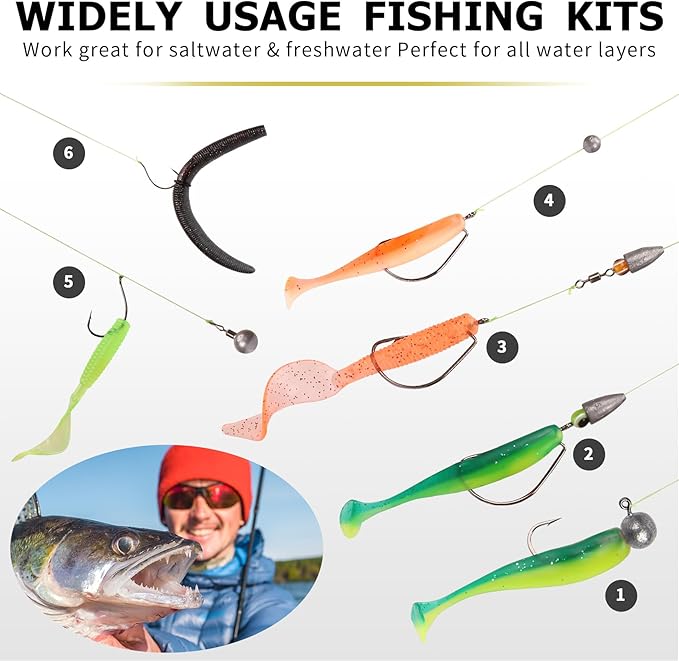 TRUSCEND Widely Used Fishing Tackle & Accessories Kit, Fishing Tackle Box with Tackle Included, Fishing Sinker Weight Hook Swivels Snap Leader Lures, Giftable Beginner Fishing Lures/Gear Set