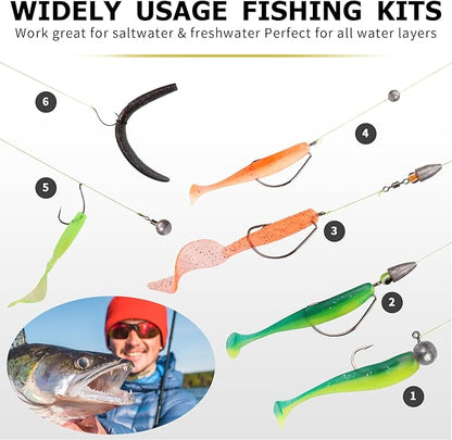 TRUSCEND Widely Used Fishing Tackle & Accessories Kit, Fishing Tackle Box with Tackle Included, Fishing Sinker Weight Hook Swivels Snap Leader Lures, Giftable Beginner Fishing Lures/Gear Set