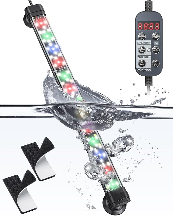 Pawfly 6.5 W Aquarium LED Light 12 Inch 24/7 Fish Tank Light with Full Spectrum IPX8 Waterproof Lights Multi-Colored LEDs with D/N Mode Single Color Effects Timer and Adjustable Brightness