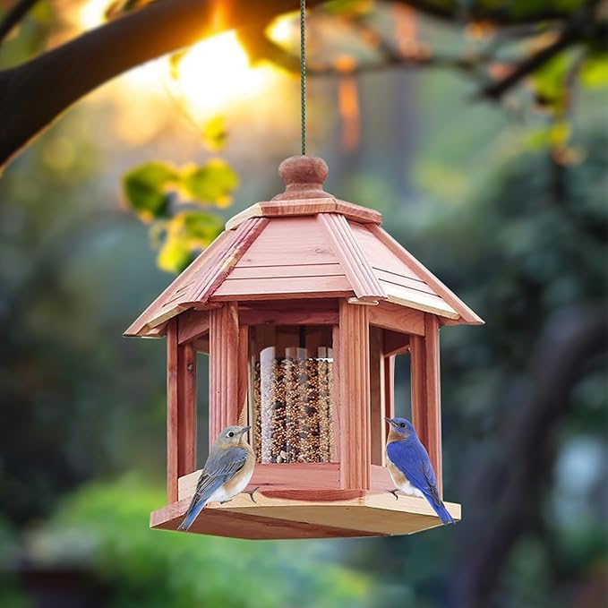 Large Gazebo Hanging Bird Feeders for Outside Clearance - Aromatic Red Cedar Birdfeeder for Outdoor- Lifetime Durability - Flythrough Bird Feeding Station - All Birds Available (6 Lbs Capacity)
