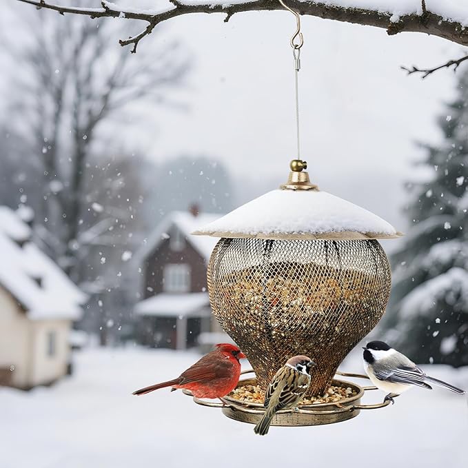 MYITYARD Bird Feeders for Outdoors, Large Capacity Metal Hanging Bird Feeder, Easy Fill Wild Bird Feeders for Garden Yard Decorative, Attracting Wild Birds, Vintage Bronze