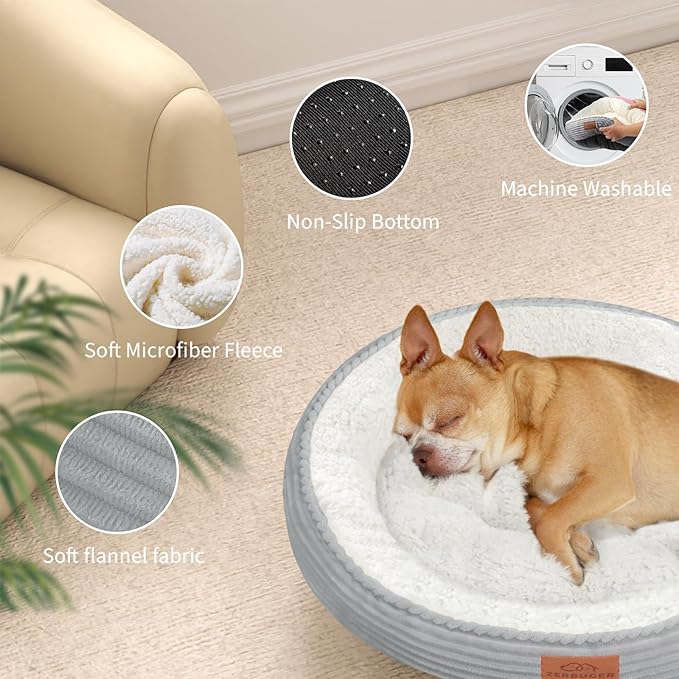 30in Dog Bed Sofa for Small/Medium/Large Dogs, Machine Washable Supportive Foam Pet Couch with Washable Removable Mat and Non-Slip Bottom, Pet Cuddler for Indoor/Outdoor/Car/Cage, Light Grey