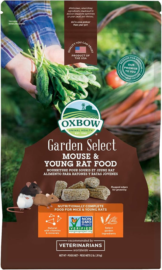 Oxbow Animal Health Garden Select Mouse and Young Rat Food, Garden-Inspired Recipe for Young Rats and Mice of All Ages, Vitamin & Mineral Rich Pet Food Pellets, Non-GMO, Made in USA, 2 Pound Bag
