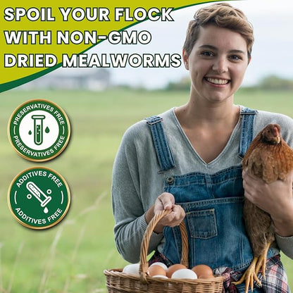 Dried Mealworms 100% Non-GMO 5 Lb - Mealworms for Birds, Chickens, Ducks - Perfect High-Protein Treats - Whole Large Meal Worms, Dried for Chickens and Bluebird Food Bulk