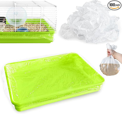 Disposable Small Animal Cage Liners, Rabbit Tray Film Liner Bunny Litter Pan Bags Guinea Pig Cage Toilet Plastic Film for Bird Hamster Chinchilla Hedgehog (100pcs, 27in)