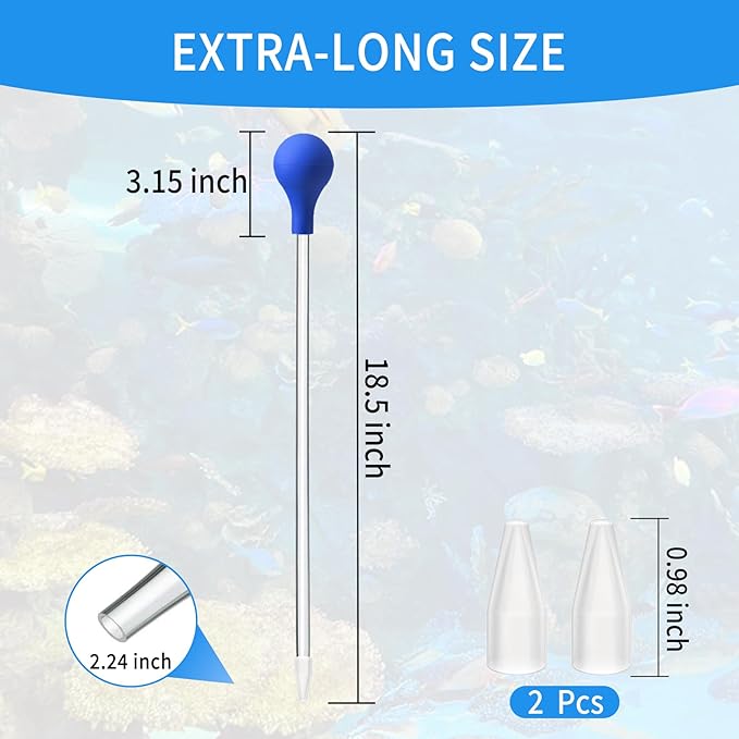18.5 in Long Pipette for Fish Tank Coral Food Feeder Long Syringe Aquarium Coral Feeding Tube for Marine Fish Reef Aquatic Plant Spider Snake Lizard