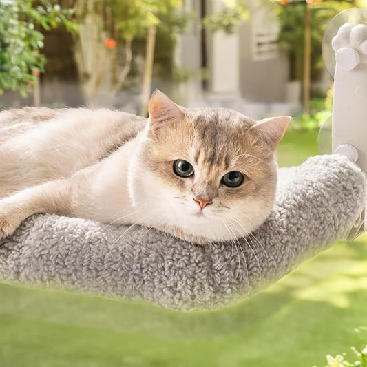 Mewoo 2PC Cat Window Perch, Cordless Window Hammock with Steel Frame and Removable Soft Cover, Embeded Cat Seat with 4 Strong Suction Cups (Grey Cushion Bed, 2 Pack)