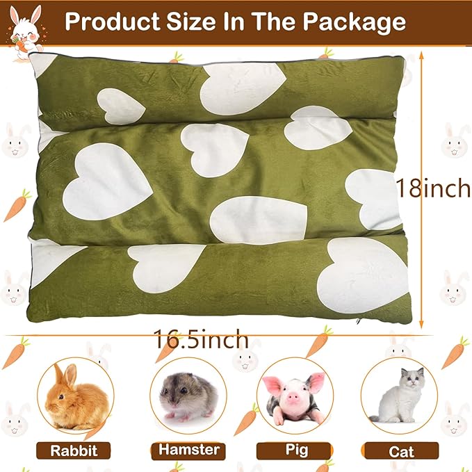 16.5 X 18in Removable and Washable Soft Rabbit Bed, Thickened and Softer Bunny Bed, Double-Sided Plush Rabbit Beds,Rabbits Concave Bed,Small Beds for Animals Indoor,Dark Green