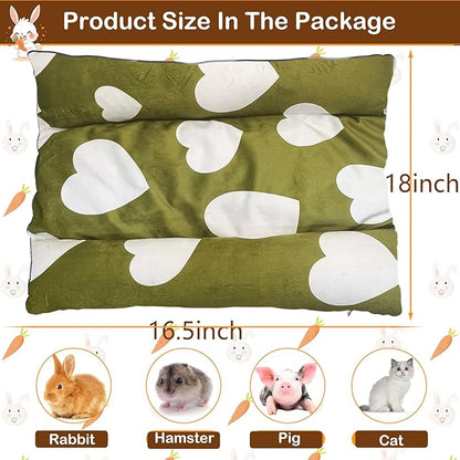 16.5 X 18in Removable and Washable Soft Rabbit Bed, Thickened and Softer Bunny Bed, Double-Sided Plush Rabbit Beds,Rabbits Concave Bed,Small Beds for Animals Indoor,Dark Green