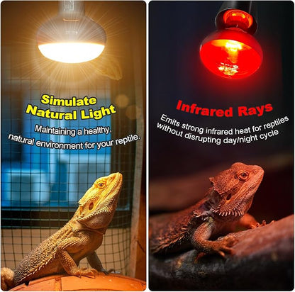 MIXJOY 100W Reptile Heat Lamp Bulb Combo, 2PCS Day & Night Reptile Heat Bulbs, UVA Daylight Intense Heat Basking Bulb Infrared Heat Light Bulb for Reptiles, Lizard, Tortoise, Bearded Dragon Chickens