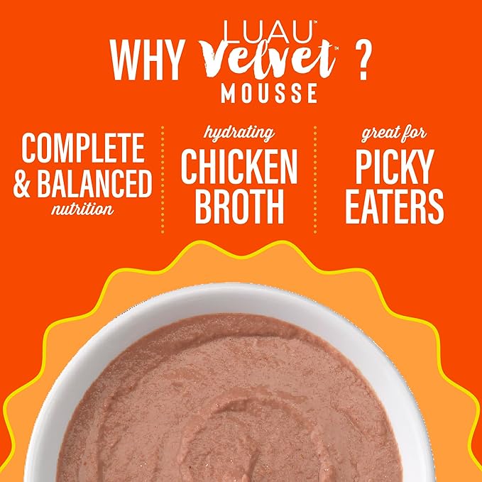 Tiki Cat Luau Velvet Mousse, Chicken in Broth, Complete Nutrition for Balanced Diet, Wet Cat Food For All Life Stages, 2.8 oz. Pouch (Pack of 12)