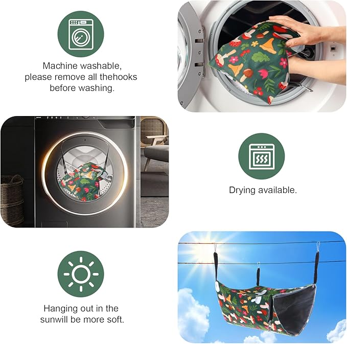 4 Pack Ferret Hammock for Cage, Small Animal Hammock Set with Mushroom Pattern, Rat Hammocks Washable Cozy Hanging Bed for Chinchilla Guinea Pig Hamster Sugar Glider Squirrel