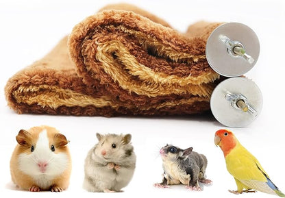 Fleece Winter Warm Rat Hammock, Double Layer Hanging Birds Nest Bed Tent with Warm Fleece, Bird Cage Stand Perch, Sleep Bed Cage Accessories for Rat, Guinea Pig, Chinchilla (Brown)
