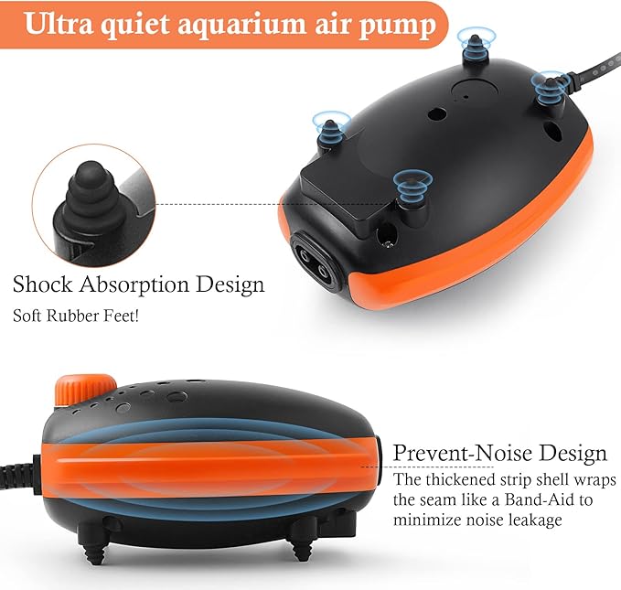 HITOP 3W 80GPH Adjustable Aquarium Air Pump, Upgrade Quiet Oxygen Pump, Powerful Air Aerator for Fish Tank up to 120 Gallon
