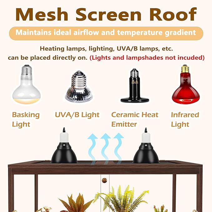 PROLEE Bearded Dragon Tank,27 Gallon Reptile Tank with Meatl Mesh Roof and Front Sliding Door, Anti-Scratch Lizard Tank,Spacious Reptile Enclosure for Snakes,Lguanas, Chameleons(Walnut)