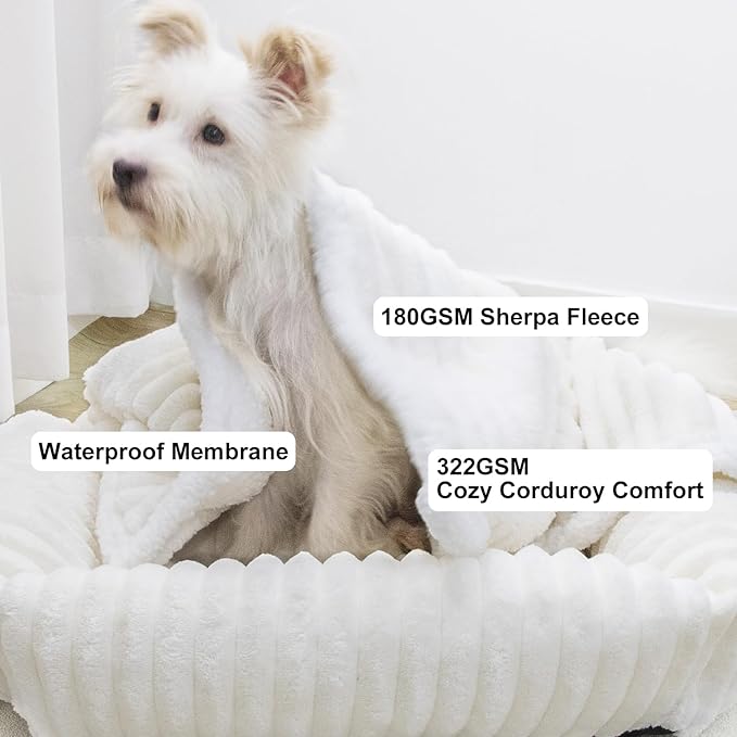 Waterproof Pet Blanket Soft Calming Dog Blanket Cozy Sherpa Fleece Blanket Reversible Furniture Protector Cover for Small Medium Large Dogs Cats Machine Washable, Cream 50x60 in
