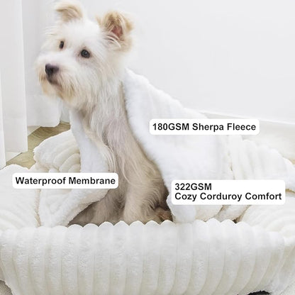 Waterproof Pet Blanket Soft Calming Dog Blanket Cozy Sherpa Fleece Blanket Reversible Furniture Protector Cover for Small Medium Large Dogs Cats Machine Washable, Cream 50x60 in