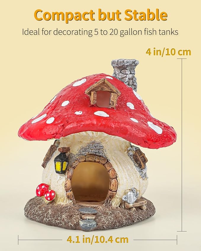 Uniclife Resin Mushroom House Decoration Cottage Ornament for Reptile Hide Cave Hideout Hideaway Spawning Cave Decor for Arboreal Reptiles Shrimp Betta Goldfish, Terrarium & Vivarium Decor