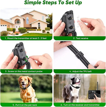 Wireless Dog Fence Dog Training Collar 2 in 1, Electric Pets Boundary Containment System, Adjustable Range Control, Waterproof Receiver, Vibration & Shock, Suitable for All Stubborn Dogs,for2dogs