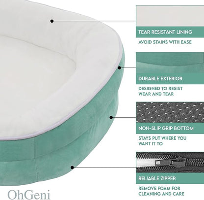 OhGeni Orthopedic Dog Couch Pet Sofa Large Sized Cat Beds with Comfort Foam Support, Soft Comfortable Fabric, Machine Washable Waterproof Removable Cover, 35-Inch (Turquoise)