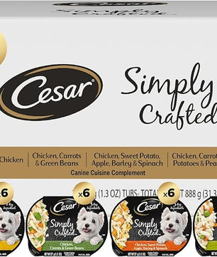 Cesar Simply Crafted Adult Wet Dog Food Meal Topper, Variety Pack, 1.3 oz Tubs (24 Count, Pack of 1)
