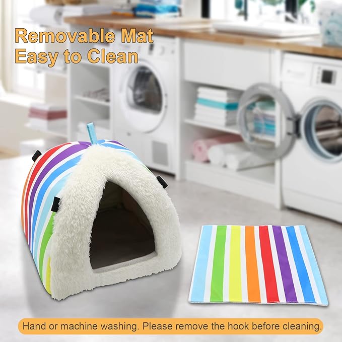 Wontee Guinea Pig Bed Guinea Pig Hideout Cozy Cave House for Hamsters Rats Hedgehog Guinea Pig Cage Accessories (Large, Rainbow)