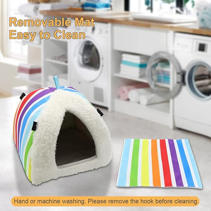 Wontee Guinea Pig Bed Guinea Pig Hideout Cozy Cave House for Hamsters Rats Hedgehog Guinea Pig Cage Accessories (Large, Rainbow)