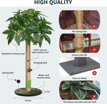 Cat Scratching Post 33" Tall Sisal Rope Cat Scratcher for Indoor Cats with Cat Toys Interactive Ball Self Groomer for Kittens Cats Adults