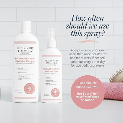 Veterinary Formula Clinical Care Hot Spot & Itch Relief Medicated Spray, 8oz – Easy to Use Spray for Dogs & Cats – Helps Alleviate Sensitive Skin, Scratching, and Licking of Coat (2 Pack)