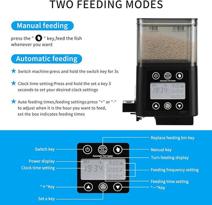 Automatic Fish Feeder for Aquarium with Timer, LCD Display 320ML Large Capacity Adjustable Fish Dispenser, Operated Feeders for Goldfish, Turtle for Vacation, Weekend or Daily Use(Black)