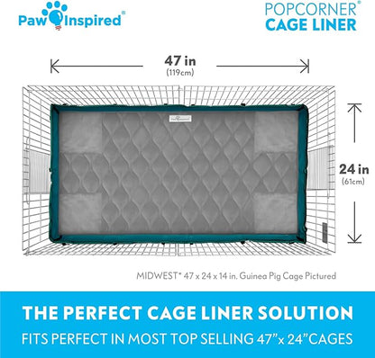Paw Inspired PopCorner Guinea Pig Cage Liners | Washable Fleece Bedding or Pet Bed Mat for Small Animals | Super Absorbent Pee Pad with Reinforced Corners and Waterproof Bottom (Midwest, Gray)